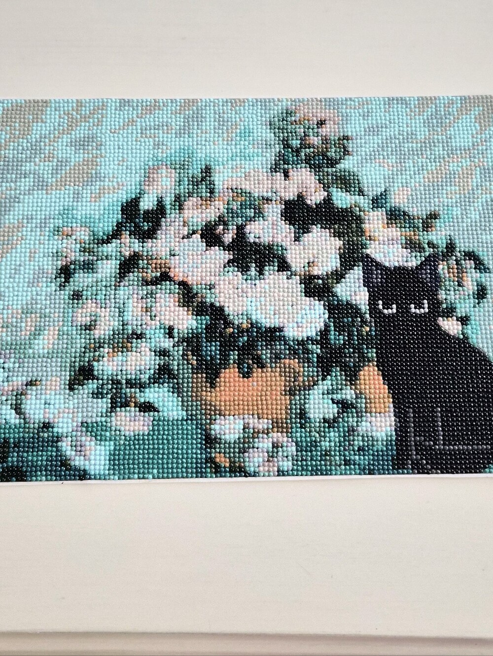 3/$15 Diamond Art Cat With Flowers Completed Painting